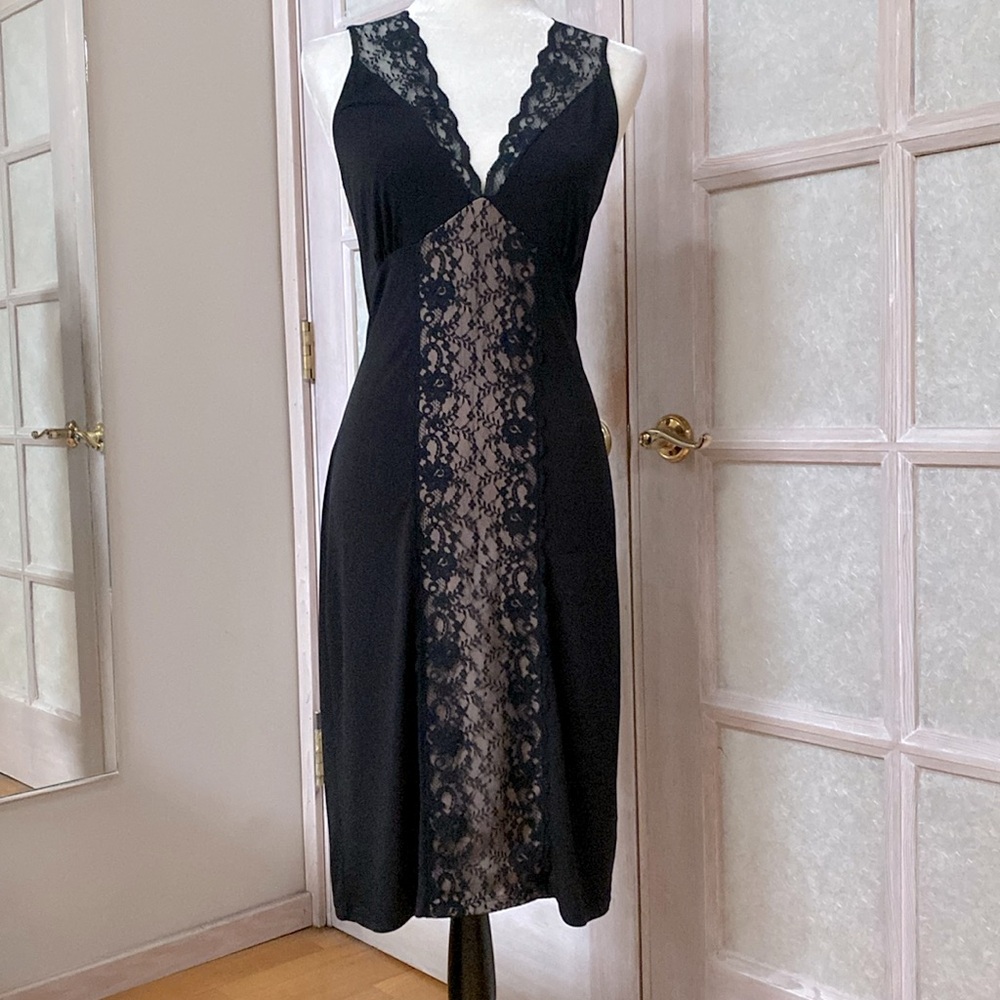 MODA International Black Lace Panel Slip Dress Small